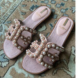 NWOT Sam Edelman Bay Pearl Slide Sandals Blush Canvas
